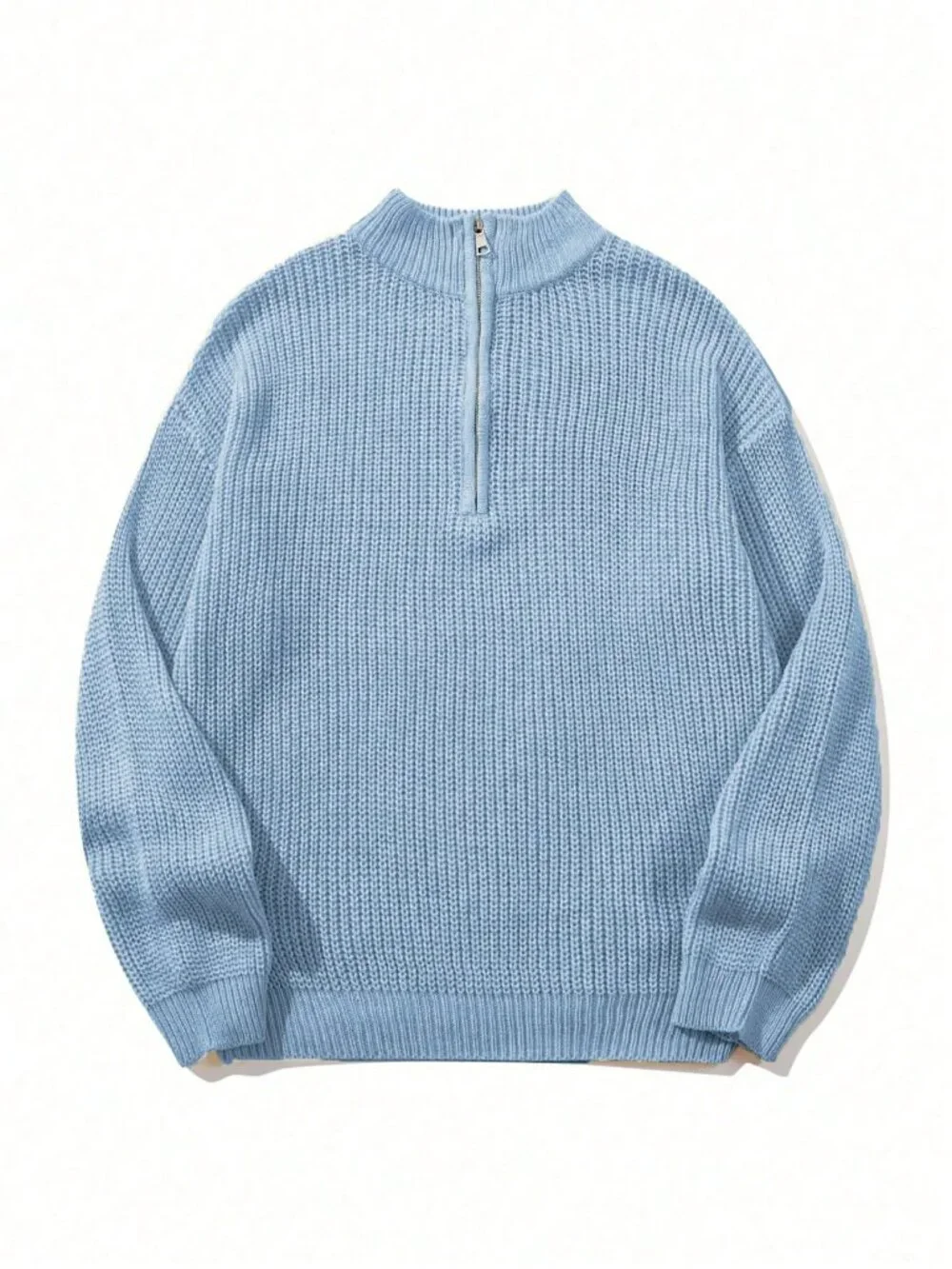 Baby Blue Casual Women Ribbed Long Sleeve Sweater